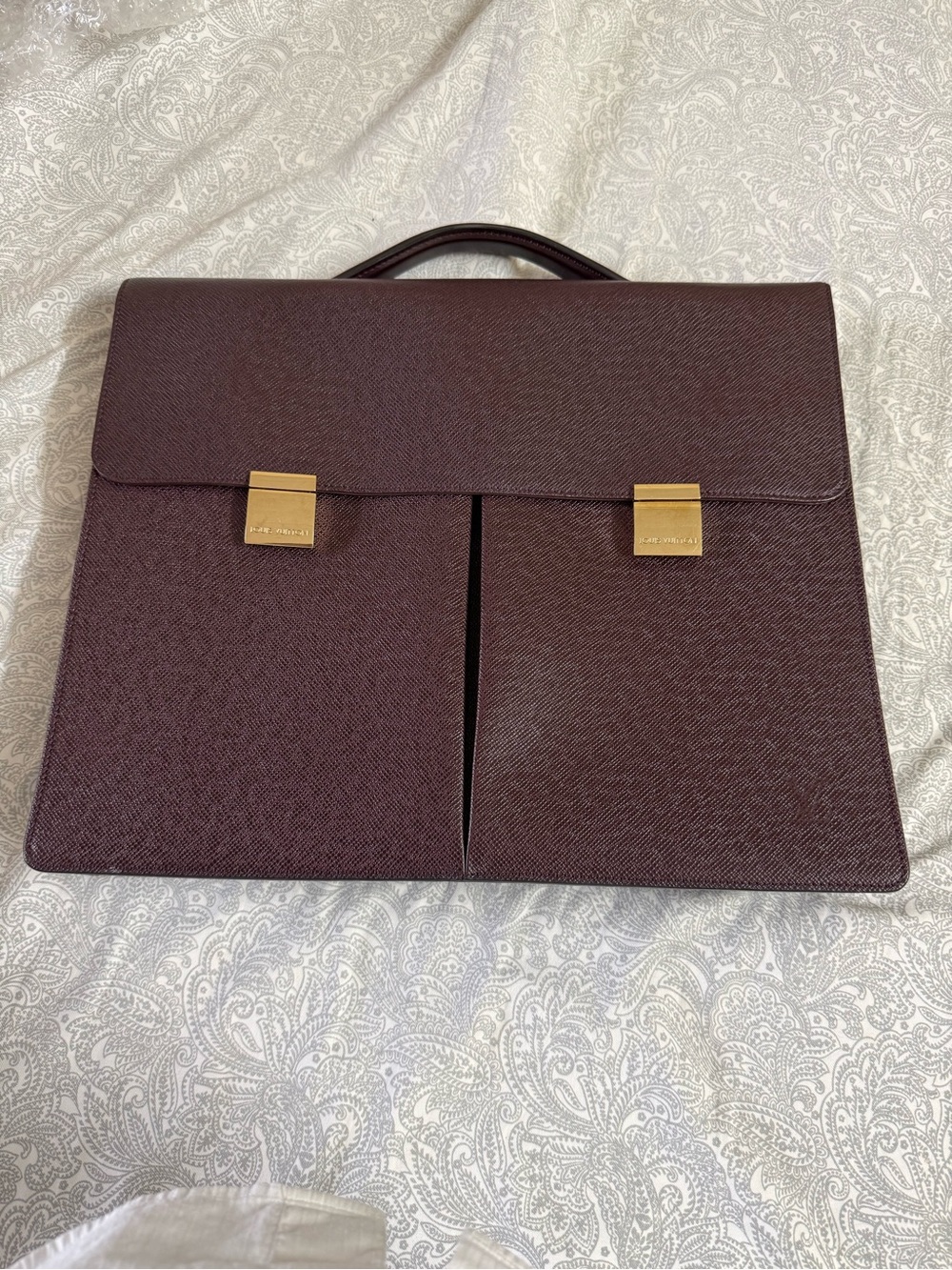 Men's Professional Briefcase in Burgundy with Gold Hardware